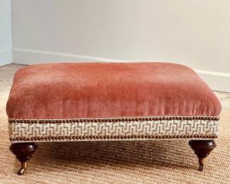 Antique Rose Velvet Ottoman, Nail Head Trim