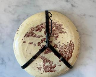 Antique Ceramic Fish Plate, vintage design with specialized antique metal hanging hardware.