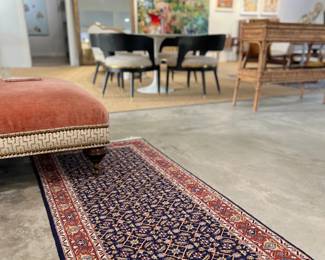 Vintage Armenian Wool Runner Rug 2' 7" x 10 , Antique Rose Velvet Ottoman, Nail Head Trim