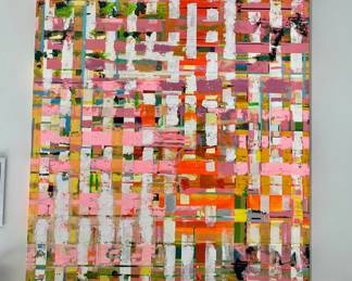 Stanley Boydston "Rincon Low Tide", 2022 (pink) / Mixed Media 48x60 Acrylic, Tape, Cloth on Canvas, Wood Cradle