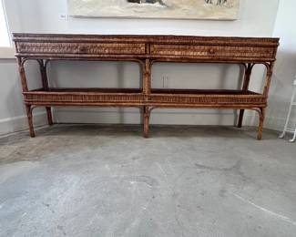 Custom Rattan Console Table, 80" w/ Drawers