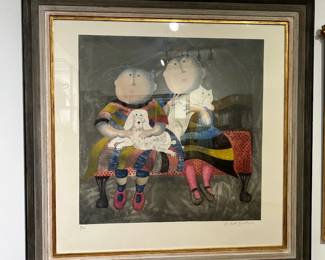 Graciela Rodo Boulanger Original Etching, 1990 "Chat et Chien II", 41/200 Ltd. Framed