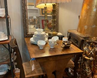 Antique folk art style wood table (30” tall x 36” x 26”) $336 + tax