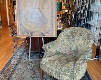 vintage jacquard tapestry barrel back club chair $175 + tax
