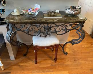 French Louis XV style wrought iron wall mounting console table (46” wide x 32” tall x 17.5” deep) $140 + tax