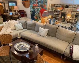 Charcoal gray and beige 3 piece sectional sofa (length=13’ height of seat=17” height of back=31” depth=64”) $1400 + tax