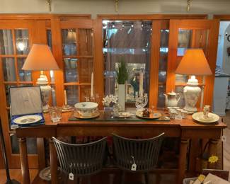 Neo classical burl walnut mirrored bar (height=38.5” length=84” depth=24”) $1575 + tax