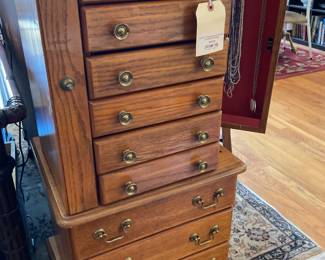 Vintage oak finish tall jewelry armoire with side doors $77 + tax