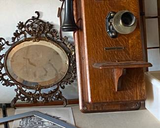 antique telephone, mirror