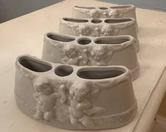 Dresden Bisque Porcelain Cherub Vases (4 Available)