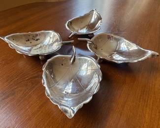 Cartier Sterling Silver Leaf Shaped Candy/Nut Dishes (4 Total - 138gms)