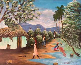 Framed Original Oil on Canvas of Haitian Landscape Signed Ernst Pierre