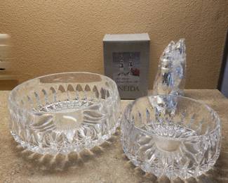Crystal bowls and silver shakers