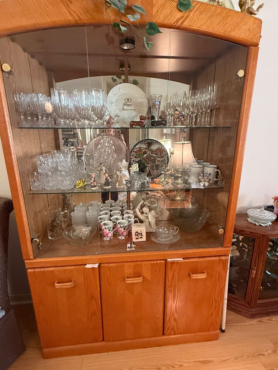 Light Oak Lighted  Display/China Cabinet