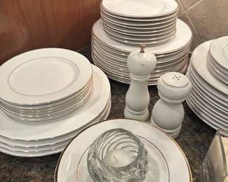 Misc. white china, used as a set of 22 for a small wedding reception and an engagement party.