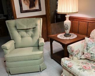rocking recliner, end table, 3 seater couch