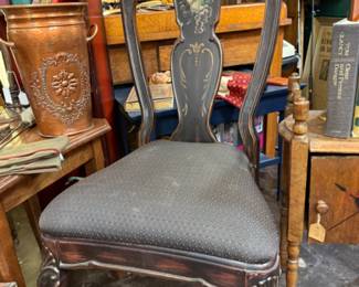 hand painted wood chair with fruit motif and beautiful leg detail