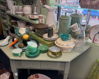 Lots of vintage kitchen items, tables, dinnerware, unique canisters and implements - have you seen our kitchen room?