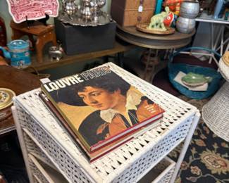 coffee table books, wicker table, trays and more