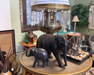 elephants, vintage lamps, side talbes