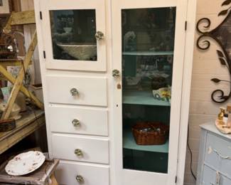 Antique Armoire/Wardrobe, solid wood, white shabbied with beautiful edging 