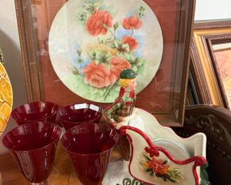 vintage Christmas and dinnerware glasses, pitchers and more