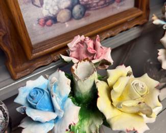 capodimonte rose ceramic candleholders, set of 2