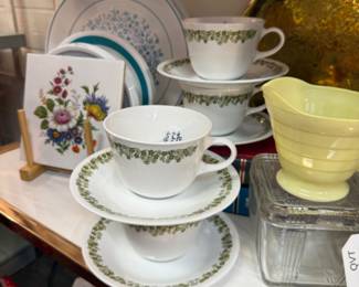 Spring Blossom cup and saucer, vintage yellow creamer, Corelle