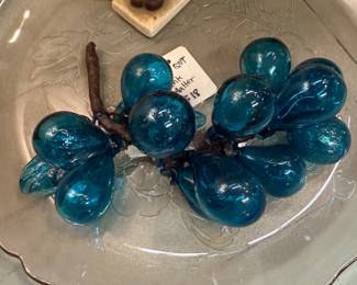 MCM hand-blown aqua blue glass grape cluster
