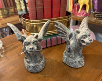 cement gargoyle book ends