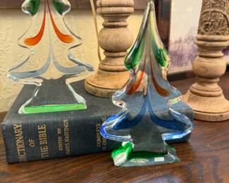 Murano glass Christmas trees handcrafted in Venice, Italy, red, green and blue colors