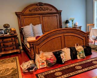 King bedroom set and Bags of knitting and sewing