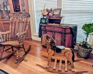 Large teak wood rocker and hobby horse