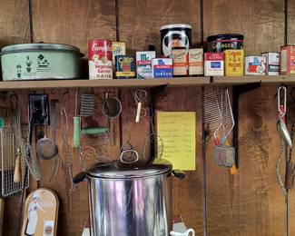 Old spice cans, misc utensils