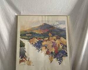 Vibrant Watercolor Grape Vineyard signed by Veronica di Rosa '91
