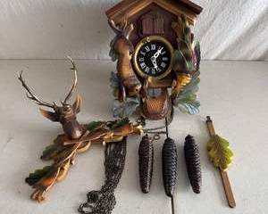 Authentic German, Lily Marleen Cuckoo Clock with Hand Carved Stag and Bird Figurines