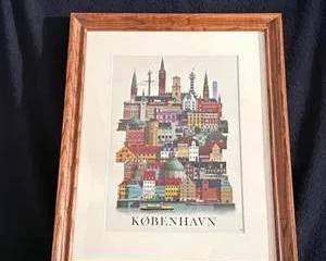 Colorful Vintage København Cityscape Art Print with Framed Design