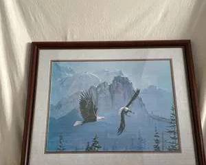 Limited Edition Eagle Landing In Mountain Scene Signed by Tom Dooley 151/450
