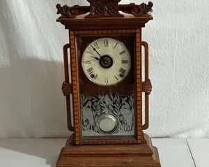 Ornate Antique Mantel Clock with Roman Numerals and Floral Etched Glass