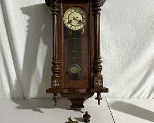 Antique Wall Pendulum Clock with Roman Numerals and Key