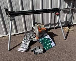 RYOBI Power Miter Saw with Folding Stand and 12 Inch Circular Saw Blade