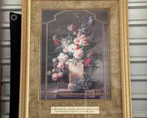 Framed Floral Print with Inspirational Quote and Ornate Gold Frame