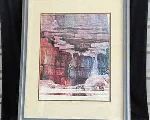 Framed Watercolor of Canyon Landscape with Horse Riders by Michael Atkinson