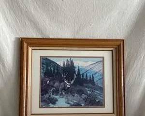 Framed Print featuring Majestic Deer in Serene Landscape Signed by Hayden Lambson '88