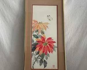 Floral and Butterfly Watercolor with Signature by S. Chang