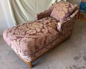 Vintage Floral Pattern Upholstered Rudin Chaise Lounge with Wooden Legs
