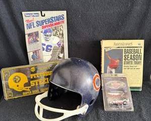 Chicago Bears Helmet, Pittsburgh Steelers Super Bowl Champs Sign, Racing Action Limited Edition Memorabilia