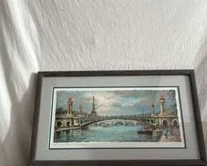 Framed Paris Scene Artwork with Eiffel Tower and Pont Alexandre III