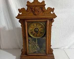 Antique Mantel Clock with Roman Numerals and Brass Pendulum