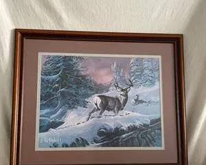 Framed Winter Landscape Print featuring Majestic Deer by Ted Blaylock '85